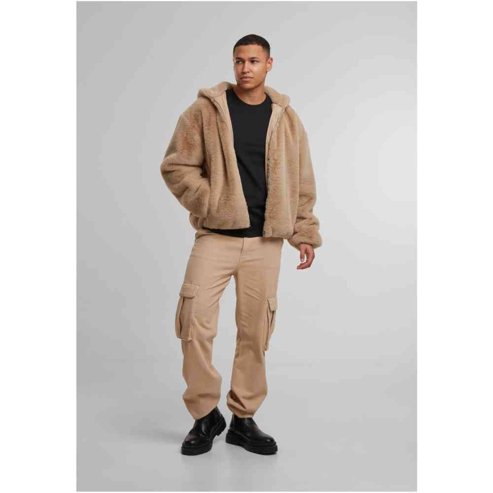 Urban Classics - Faux Fur Kapuzenpullover mit ReiÃŸverschluss - Beige